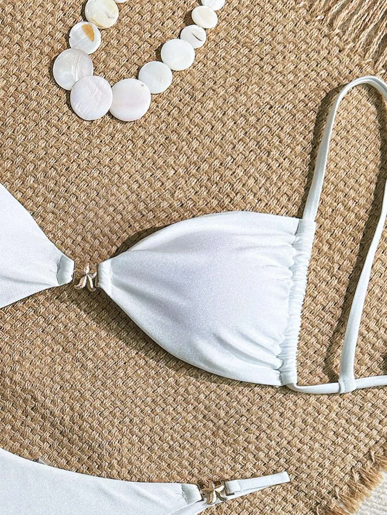 Dongdumaoyi Sexy White Bikinis Sets Women Metal Starfish Pleate Push Up Bra Thong Swimsuit Summer Bathing Suit Micro Swimwear Biquini