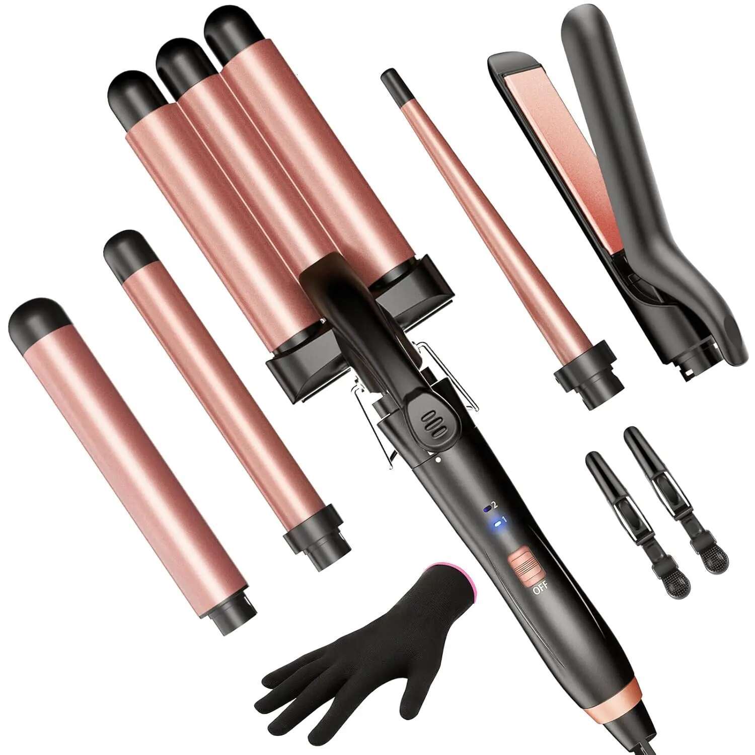 BESTOPE PRO 5 In 1 Iron-Curg Wand Set With Straightener, Barrels Hair Crimper Iron, 3 Ceramic Curg Iro