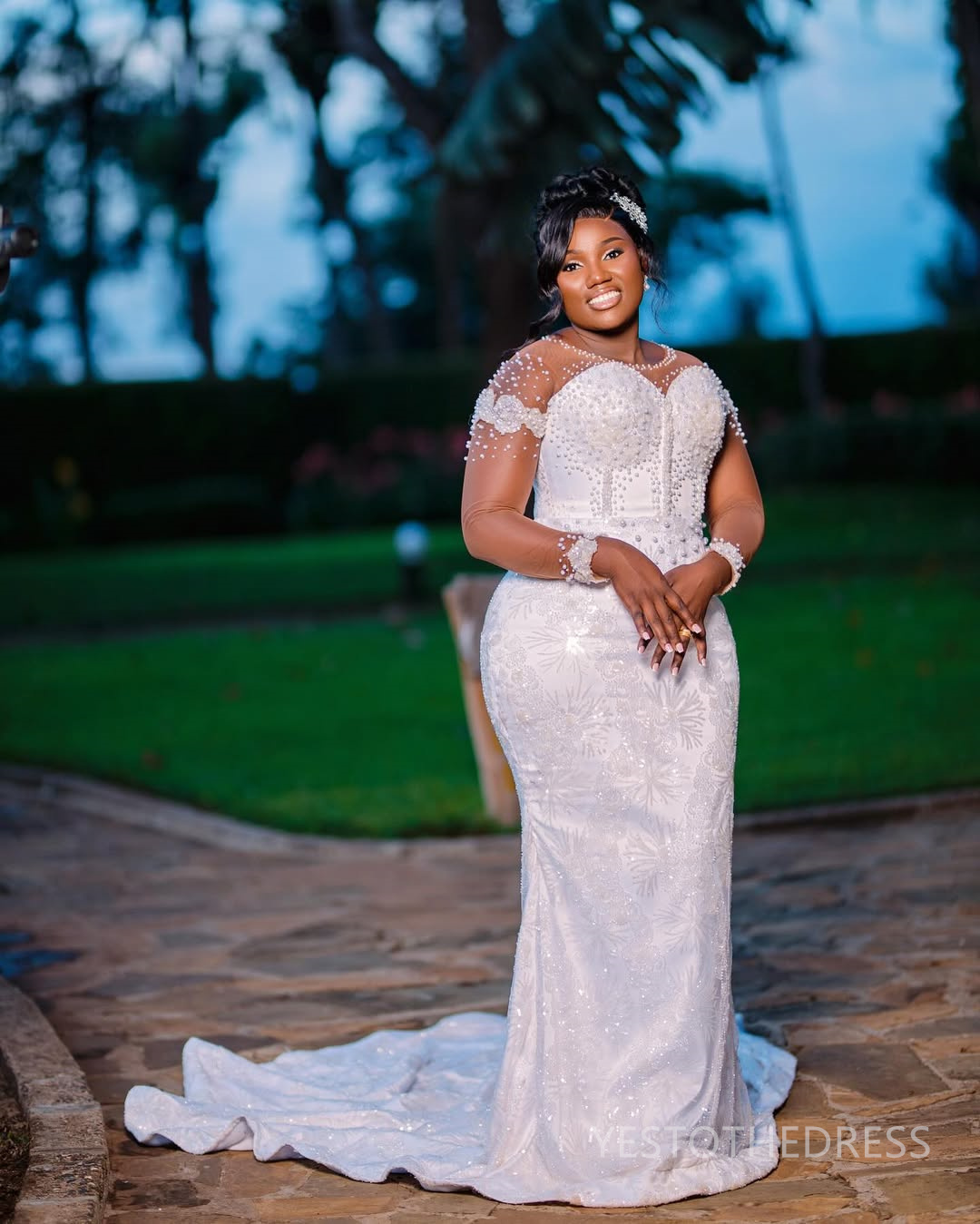 2025 Plus Size Mermaid Wedding Dress For Bride Bridal Gowns Long Sleeves Sheer Neck Long Sleeves Beaded Lace Tiered Tulle Wedding Gowns For African Bl