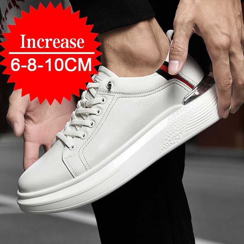 2024 Mens Genuine Leather Sneakers Elevator Shoes Invisible Breathable Heightening Shoes 8/10cm Mens Casual Fashion Sneakers Z251107