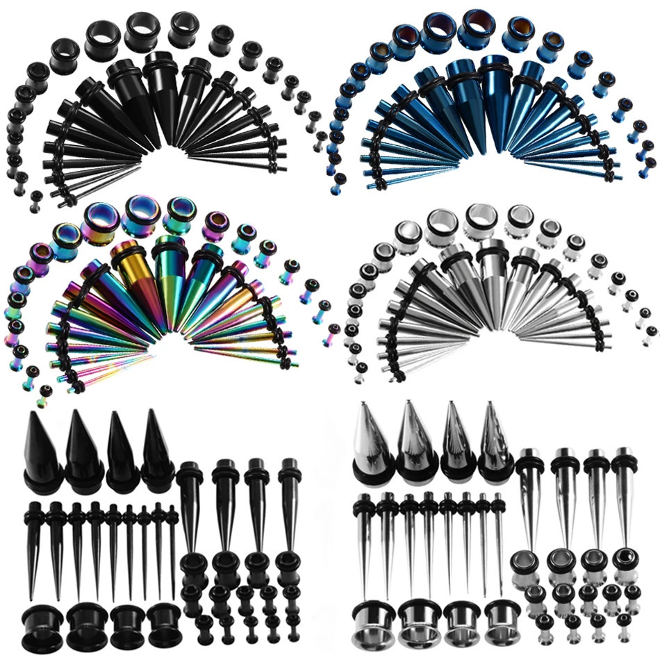 36pcs/lot Steel Ear Taper Expander Single Flared Ear Tunnel Plugs Kit 14G-00G Ear Stretcher Gauges Set Piercing Jewelry 250403