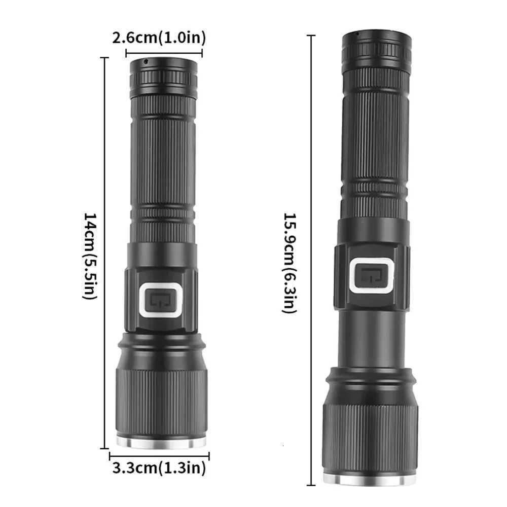 Powerful LED Flashlights Zoom Type-C Rechargeable Zoom Flashlight with Digital Display Aluminum Alloy Torch Use 18650 BatteryW251106