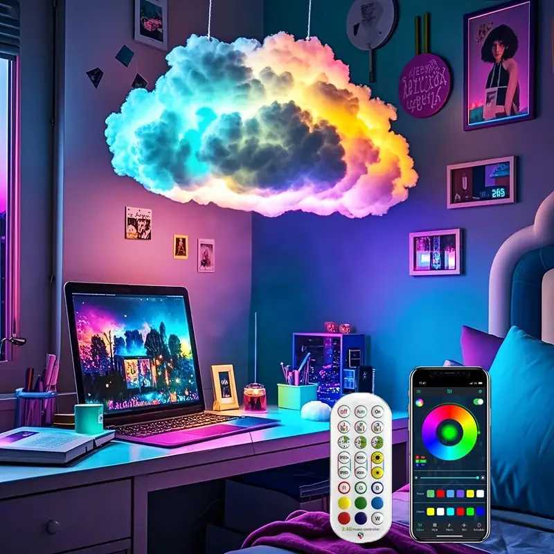 LED 3D Lightning Cloud Light Bluetooth Voice Control Remote USB Plug Dimmable Mood Decorative Night Light for Game Room W251107