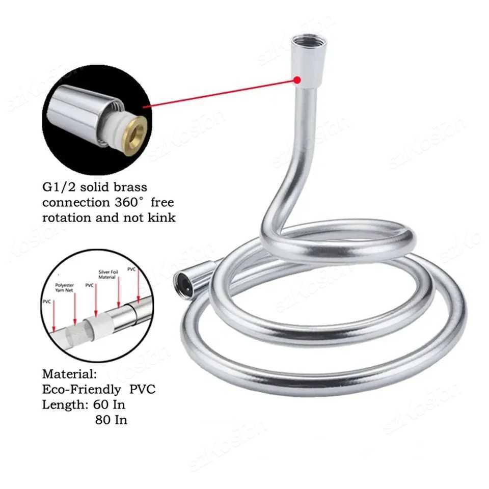 1/15/2m PVC High Pressure Silver Smooth Shower Hose For Bathro Handheld ible Plumbing Anti Winding GI/2 Universal Y251107