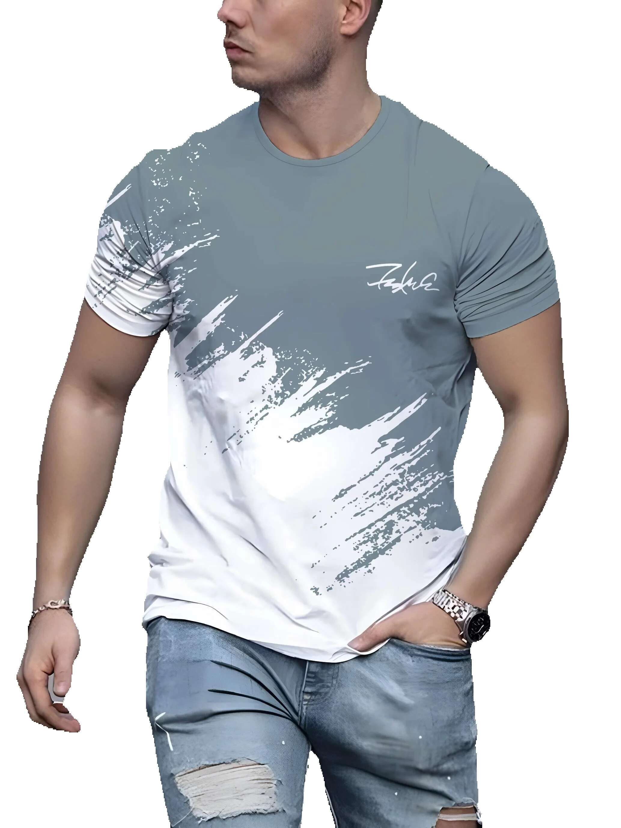 Men's short sleeved round neck T-shirt, casual outdoor sweater, streetwear, sportswear, oversized clothing