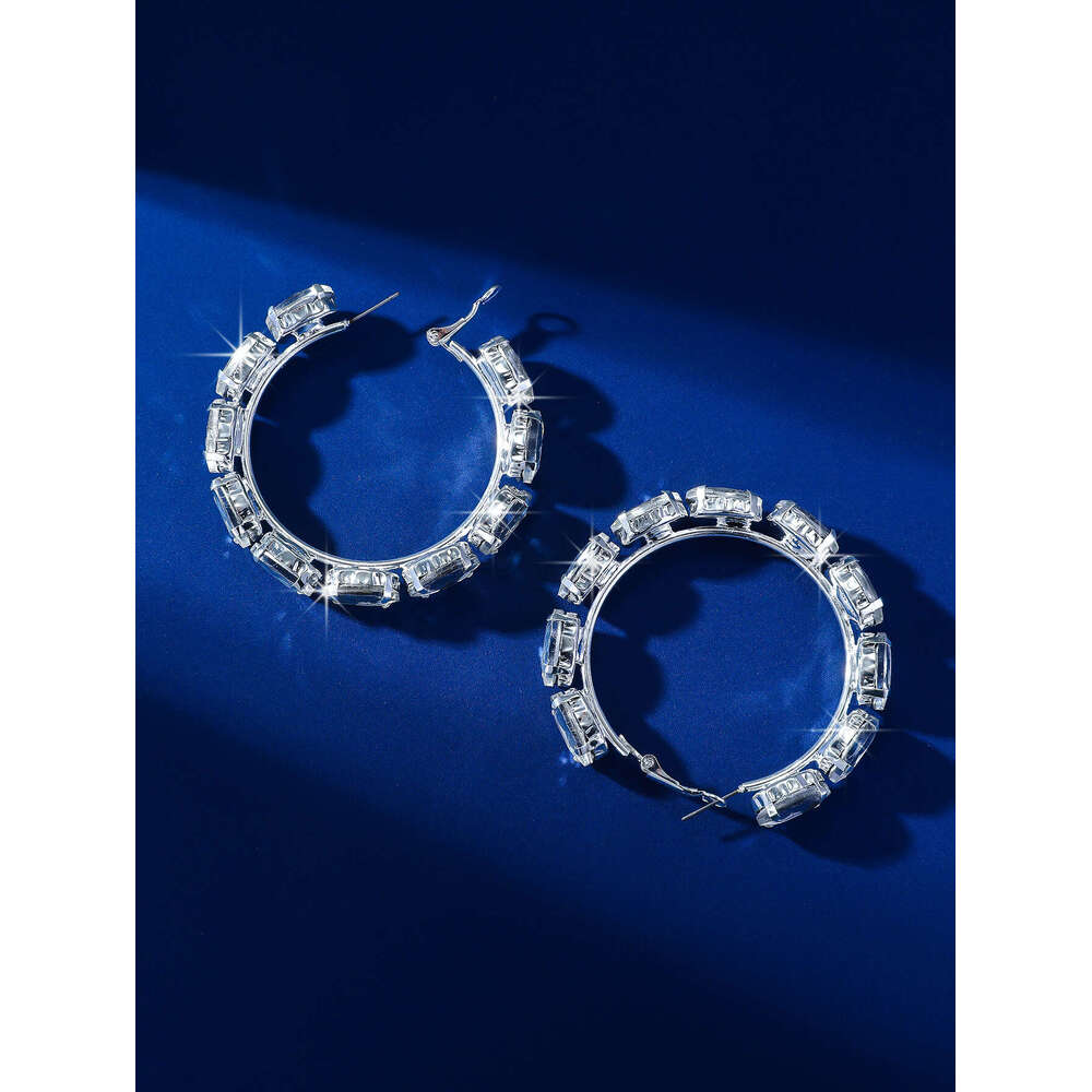 hot Super sparkg dia inlaid circle exquisite high-end earrings, personalized and fashionable versatile earrings for women