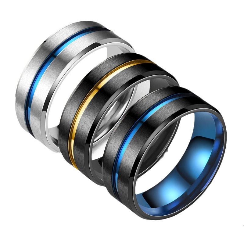 Fashionable two-color brushed stainless steel ring for men