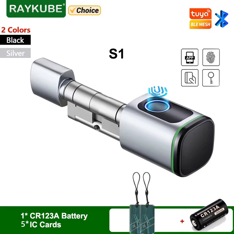 Smart Cylinder Lock With Tuya Bluetooth Fingerprint 13.56mhz IC Card Include CR123A Battery Easy Installation Replace S1 250402
