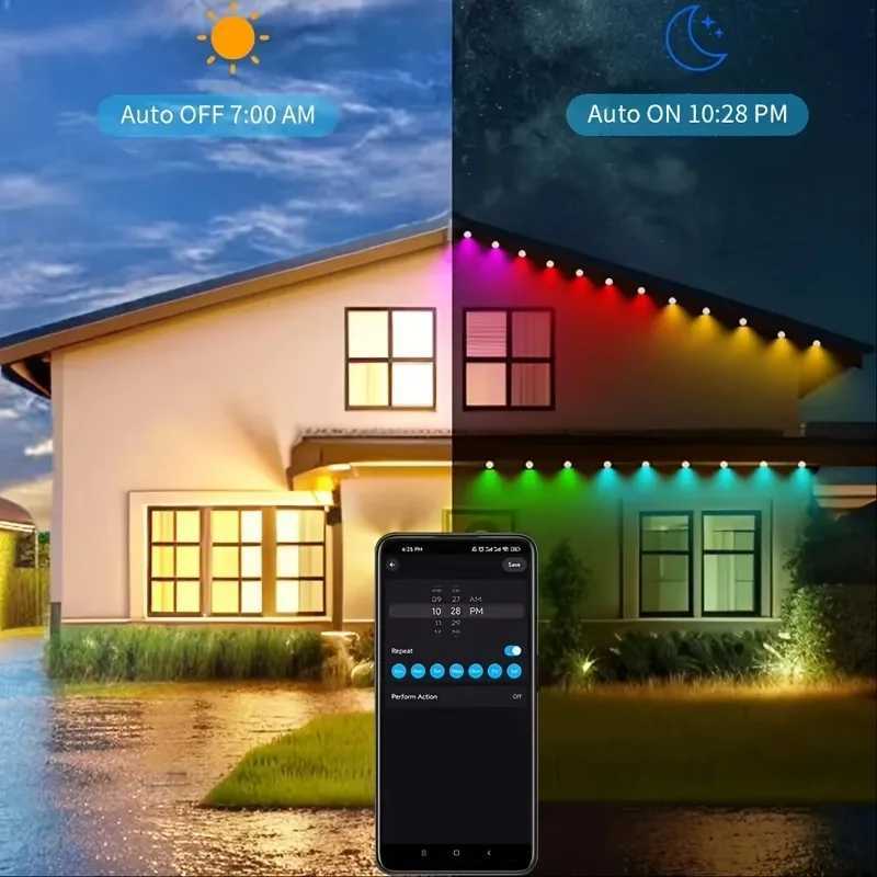 150ft 100ft 50ft Permanent Outdoor Lights Smart RGBIC Outdoor Lights with 75 Scene Modes String Lights with 90 LEDs for Garden W251107