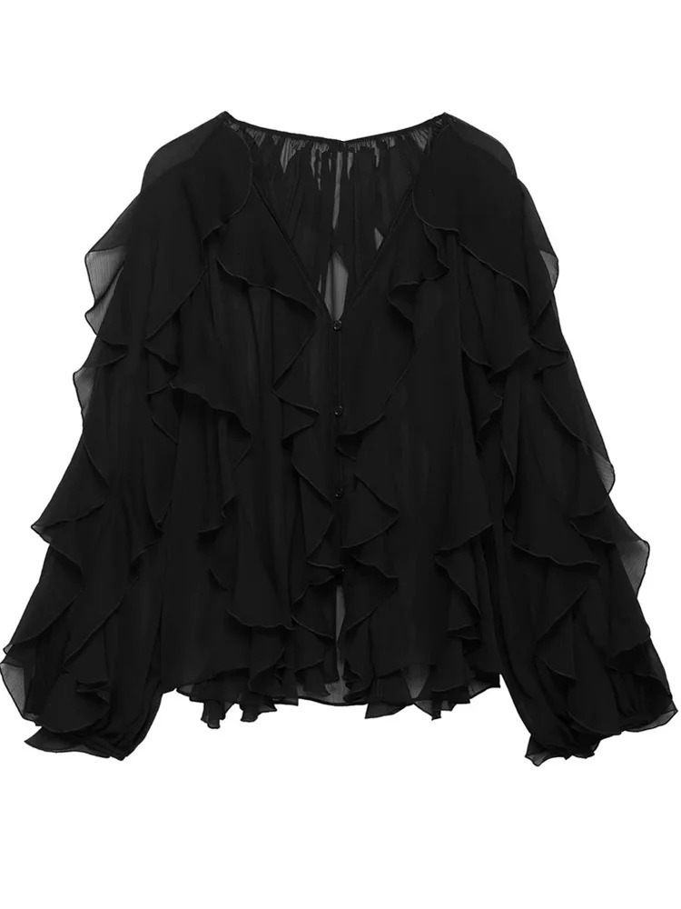 Zevity womens spring Burgundy layered pleated casual shirt long sleeved loose corset high street sapphire top LS2600 250407