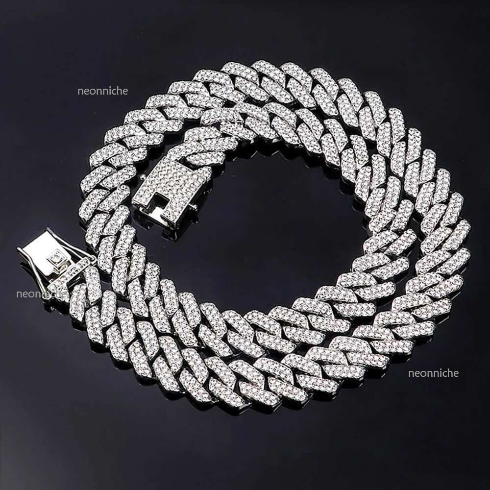 Hip Hop Shining 15MM k Womens Sier Water Dia D Out Cuban Chain Punk Jewelry Necklace GiftXJ250322