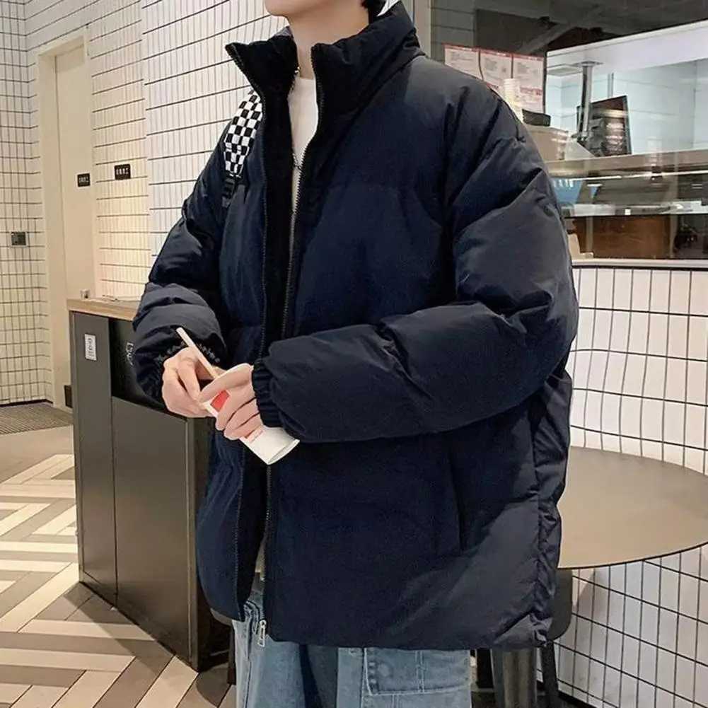 Versatile Stand-up Collar Jacket Cotton Padded Coat Mens Cotton Padded Stand Collar Jacket with Side Pockets Long for WinterT251107