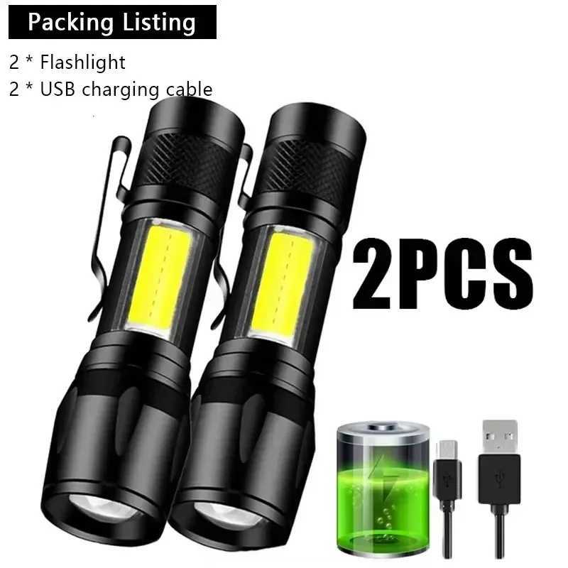 COBXPE Mini LED Camping Flashlight Portable USB Rechargeable Torch Outdoor Zoomable Light Tactical Lantern Lamp with Pen ClipW251106