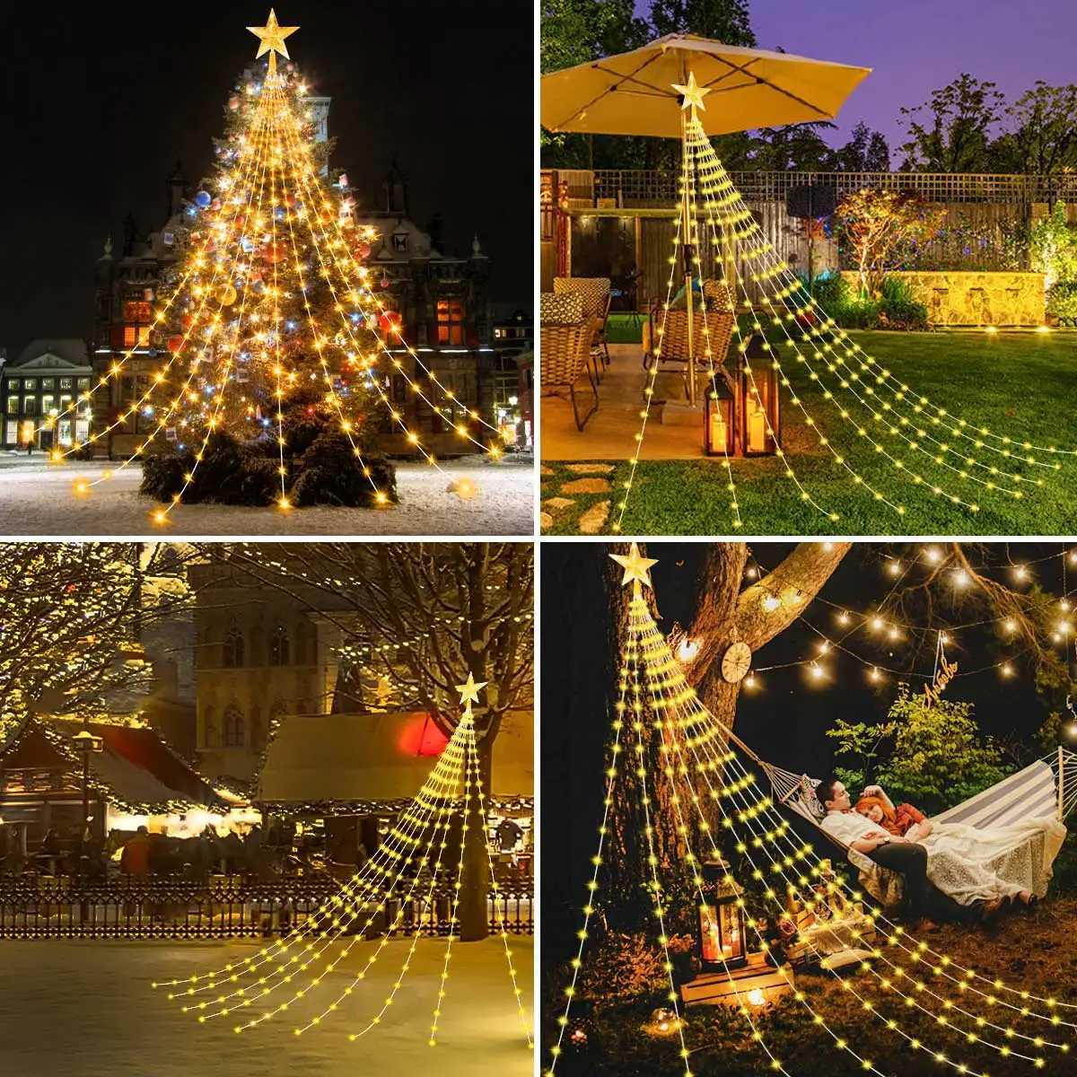 Solar Christmas Decoration Star String Lights 2/3M 8 Modes Waterfall Christmas Tree Fairy Lights for Outdoor Wedding Holiday W251107