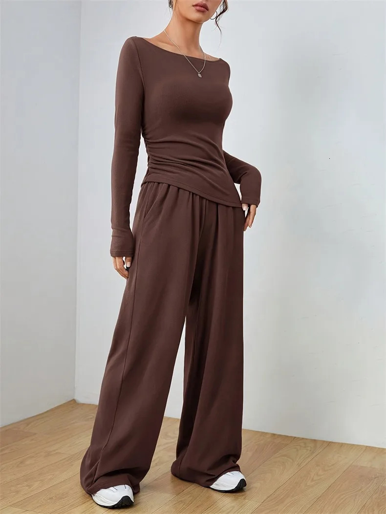 selling relaxed womens wide leg pants twopiece set soft and sticky style covering fashionable irregular patterns 250407