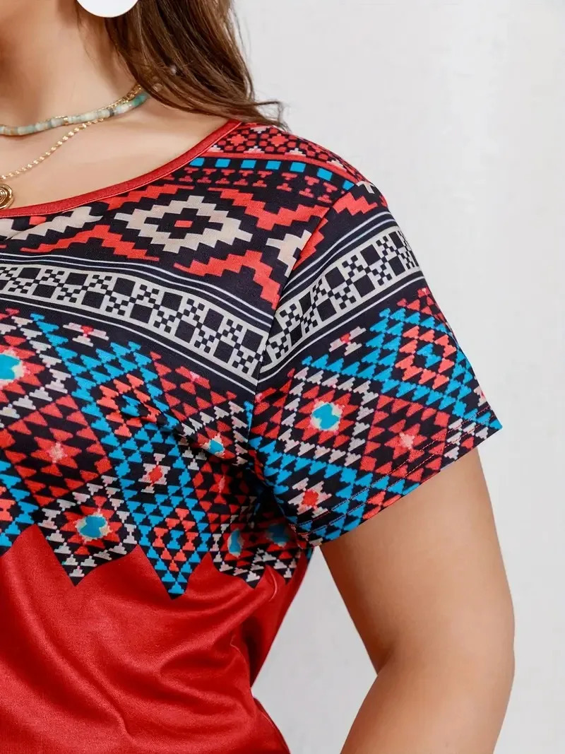 Womens Tshirt Plus Top Fashion Clothing Southwest Printed Casual Round Neck Short Sleeve 250407