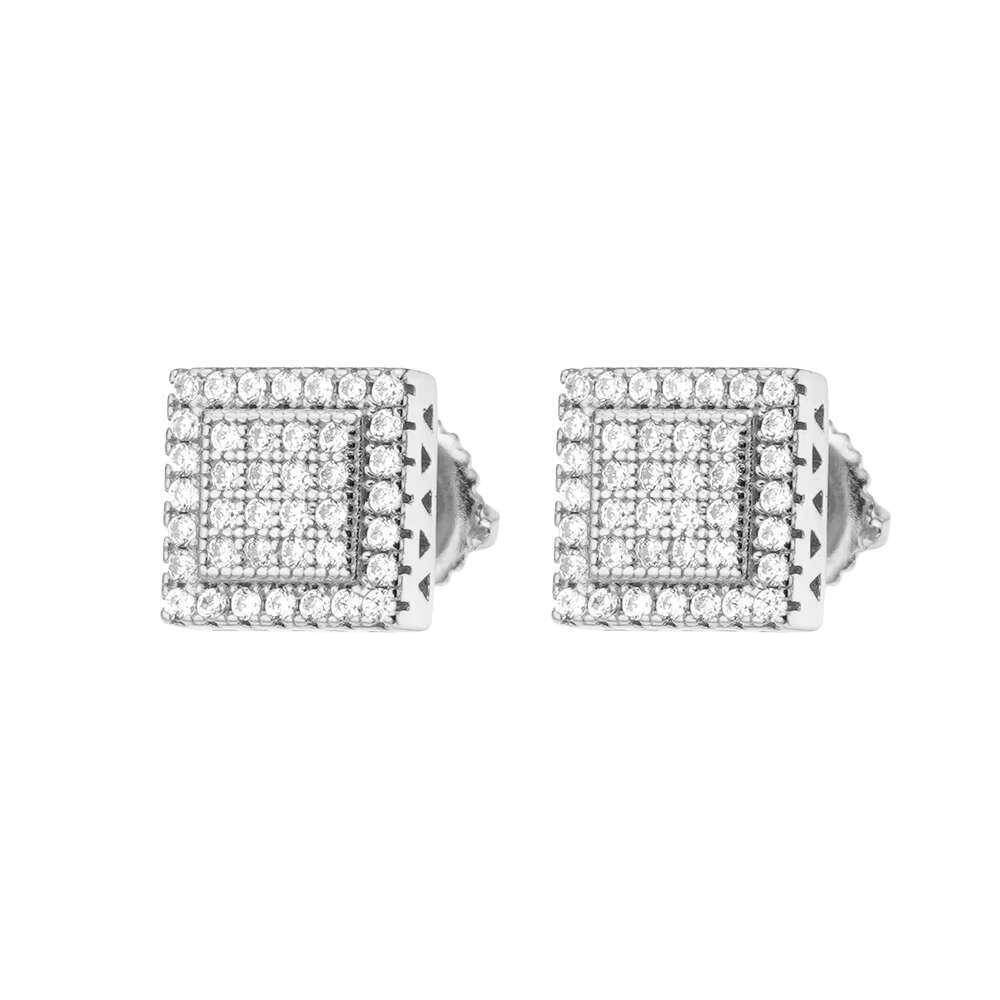 Fashion Jewelry 925 Sterling Silver 18K Yellow Gold Plated Pave CZ Diamonds Cut Square Shaped Stud Earrings