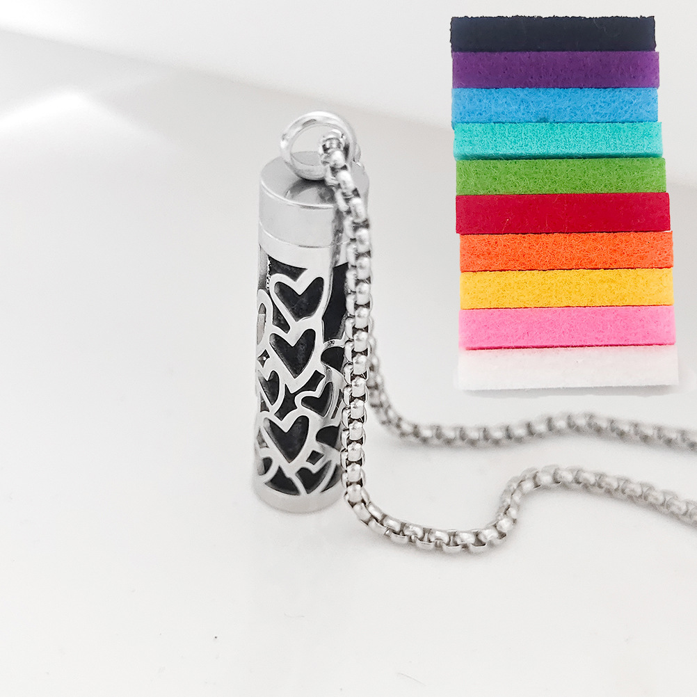 Aromatherapy perfume bottle essential oil stainless steel necklace hollow corrugated pendant lovers cyder popular jewelry