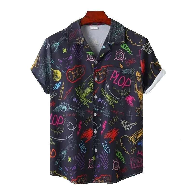 Summer rainbow professional collar oversized Camisa Hawaiian 3D printed fashionable men's and women's Haruku short sleeved shirt