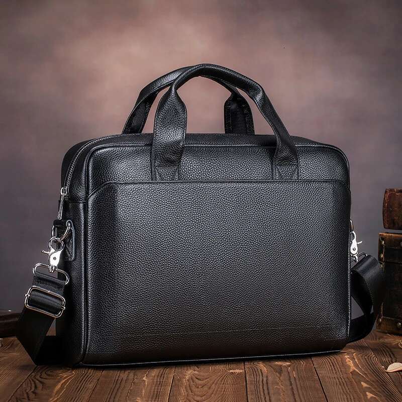 Men's Top Layer Cowhide Leather Handbag Diagonal Cross Office Bag Laptop Briefcase - Stylish Business Travel Accessory