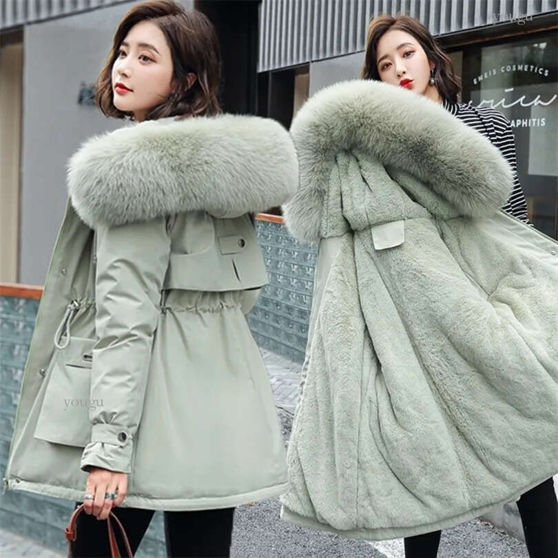 Plus Size Loose Cotton Padded Long Coat Warm Thicken Hooded Women Outerwear Fashion Big Fur Collar Parkas Female Winter Jacket 200928