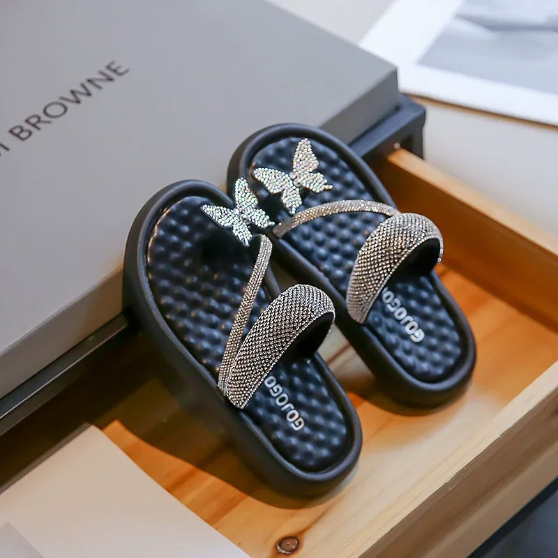 Children Summer Kids Bowtie Butterfly Slippers Lightweight Anti-Slip Soft-Soled EVA Sandals for Girls Beach Casual Shoes 250407