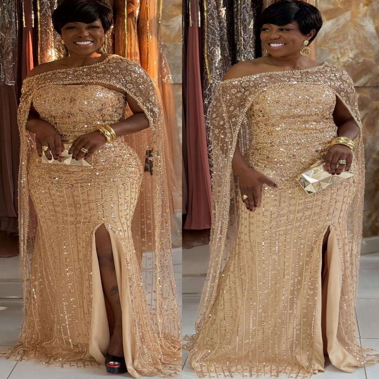 2026 Plus Size Champagne Mermaid Mother Of Bride Dresses Sequined With A Wrap Evening Party Mama's Dress Vintage Birthday Wedding Guest Groom Mot