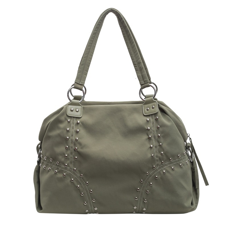 2025S Designer Women S Bag Autumn Popular Soft Cloth Rivet Shoulder Fashionable Large Capacity Tote Bag Casual Versatile Commuting Armpit Bag