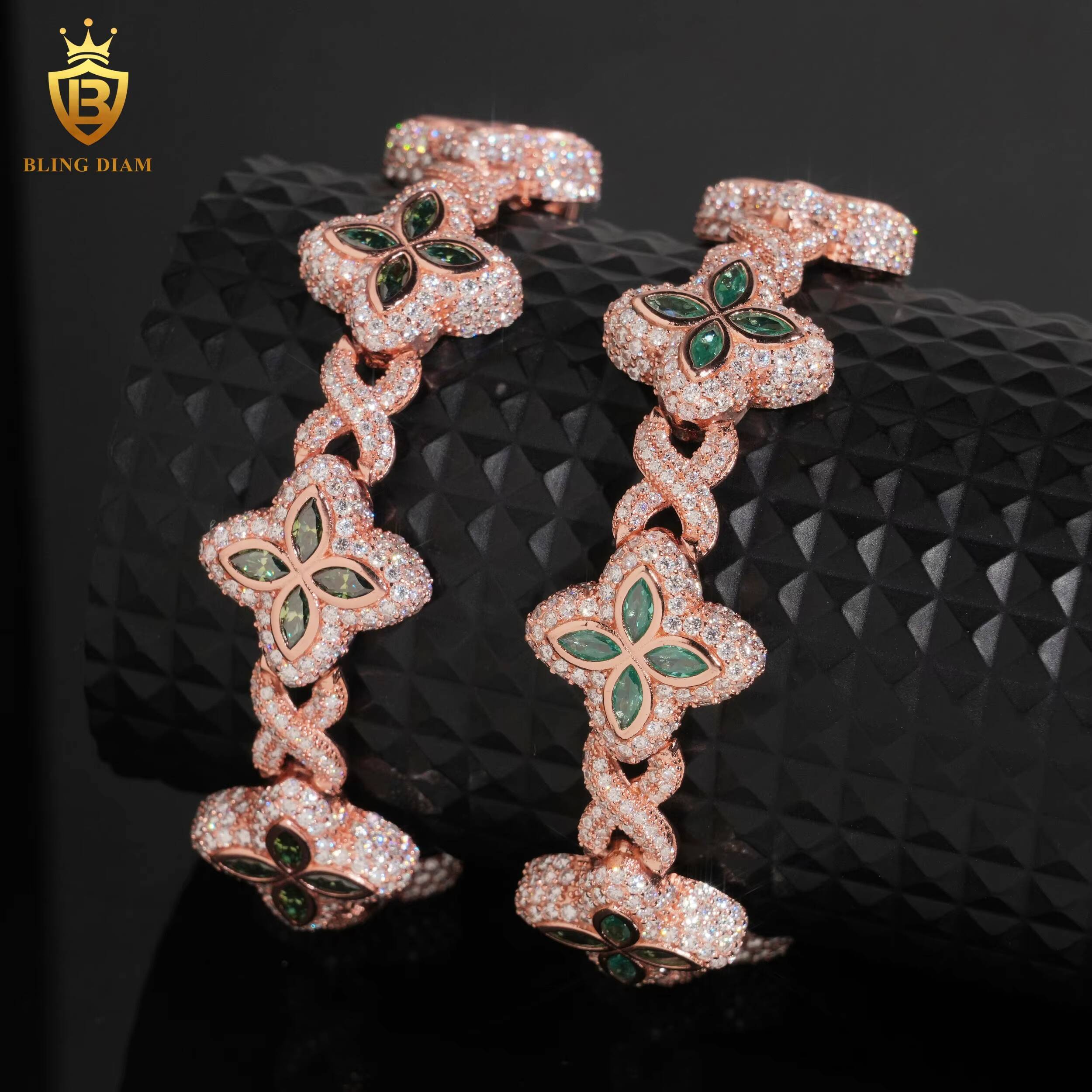 Moissanite Bracelet Rose Gold Plated 18mm Marquise Cut Green Moissanite 925 Silver Chain Bracelets Bangles Fashion Jewelry