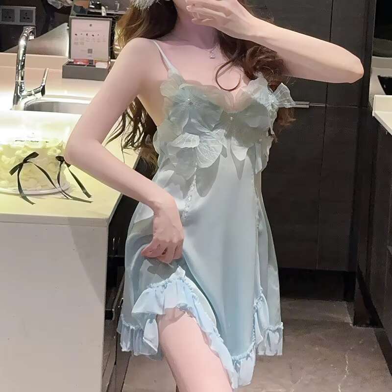 New Lace Wer With Chest Cushion Ice Silk Slip Nightdress Sexy Summer Pamas Home Wear