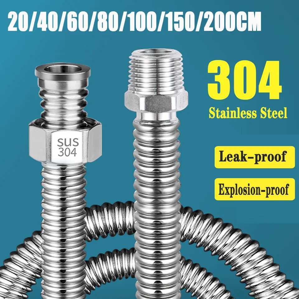 1PC 20/40/60/80/100/150/200cm G1/2 Inch M Fem Connector Cold Hot Water Hose SUS304 Faucet Connection Tube Corrugated Pipe Y251107