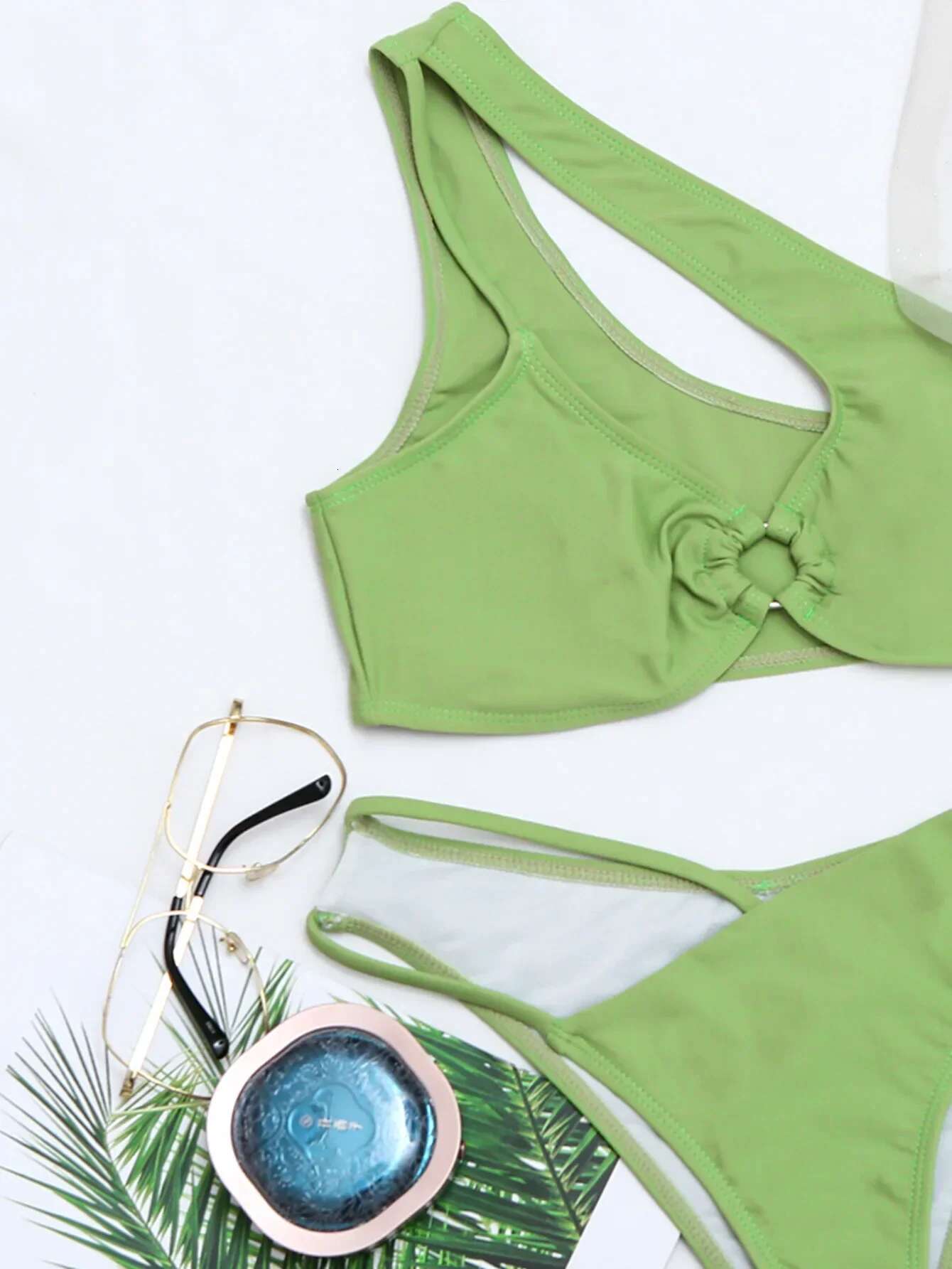 Dongdumaoyi Sexy One Shoulder Bikini Women Black Blue Cut Out Metal Ring Linked Push Up High Waist Swimsuit Bathing Suit Micro Swimwear