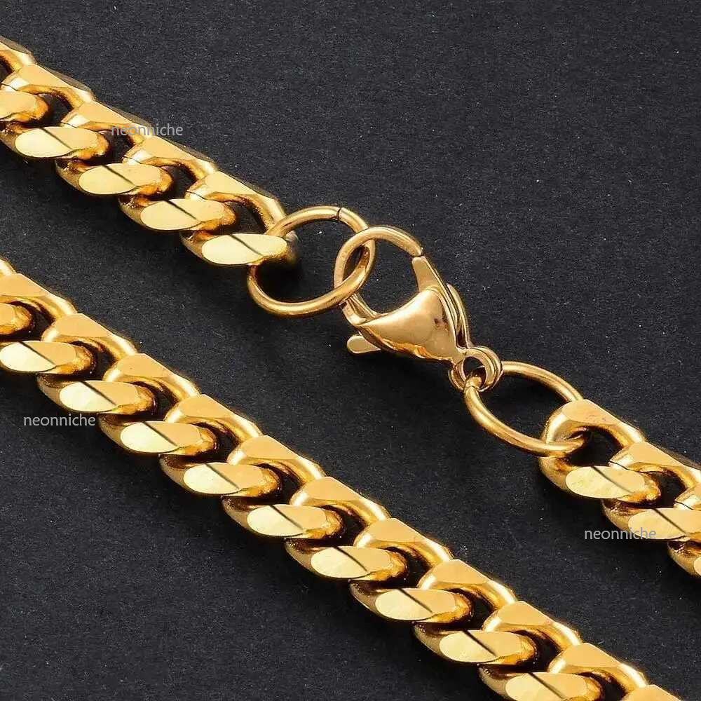 Ladies Stainless Steel Cuban Chain Gold Color Fashion Hip Hop Necklace JewelryX240919