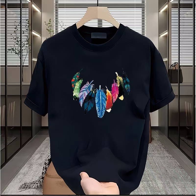 Advanced Jacquard T-shirt men's fashion brand summer plus size heavy short sleeve American high street five and a half sleeves.#01