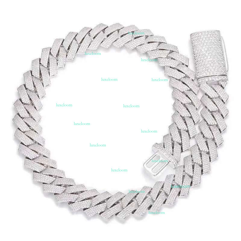 moissanite necklace cuban k chain 20mm 4 row full dia ice out vvs pass dias tester stainless steel plating hiphop men's jewelry bracelet necklace