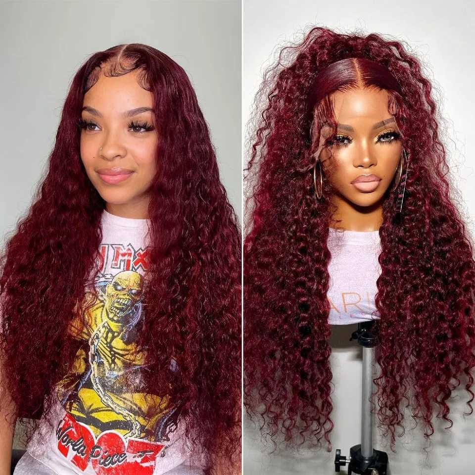 Red Wine 8 34 Inches Deep Wave 200 Density 13x4 99J Burgundy Lace Front Wig Brazilian HD Glueless Lace Frontal Human Hair Wig W251107
