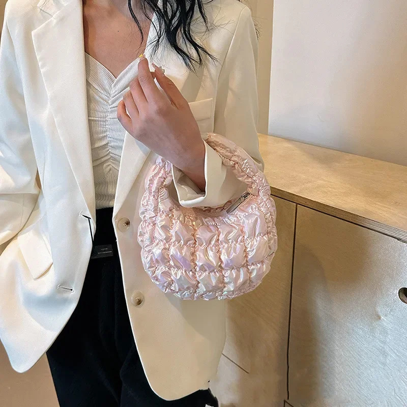 Korean pleated silver cloud bag fashionable armrest bag mini handbag pleated handbag solid color top handbag 250402