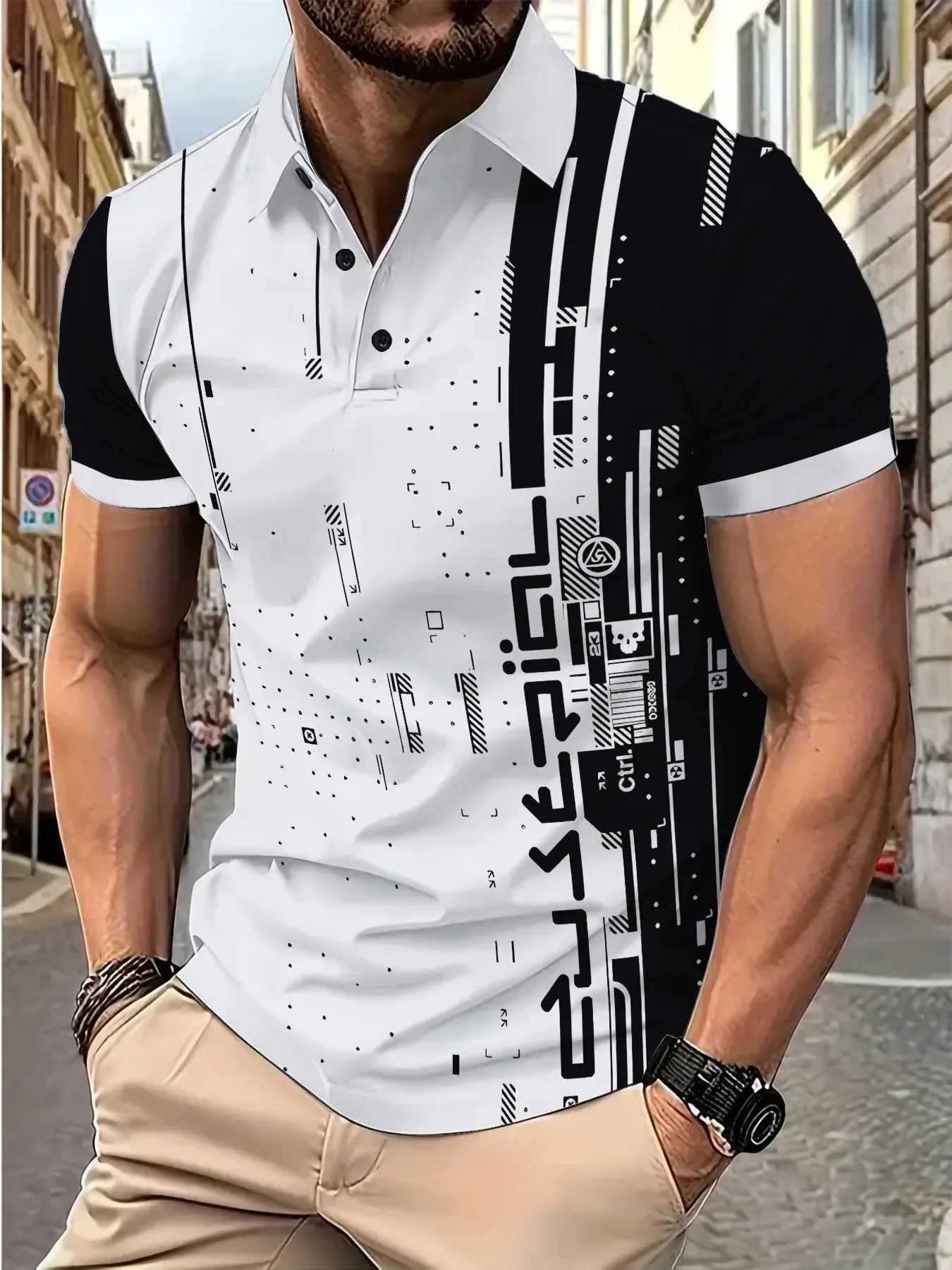 2025 Europe and the United States mens new summer 3d printed sports casual short sleeve T-shirt geometric pattern POLO shirt W250407