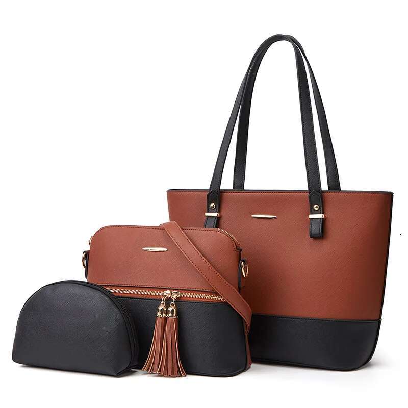 Female Fashion 3 Pcs Set Zipper Handbag Women Color Contrast Hand Bags Casual Lady Clutch And Tote Bag