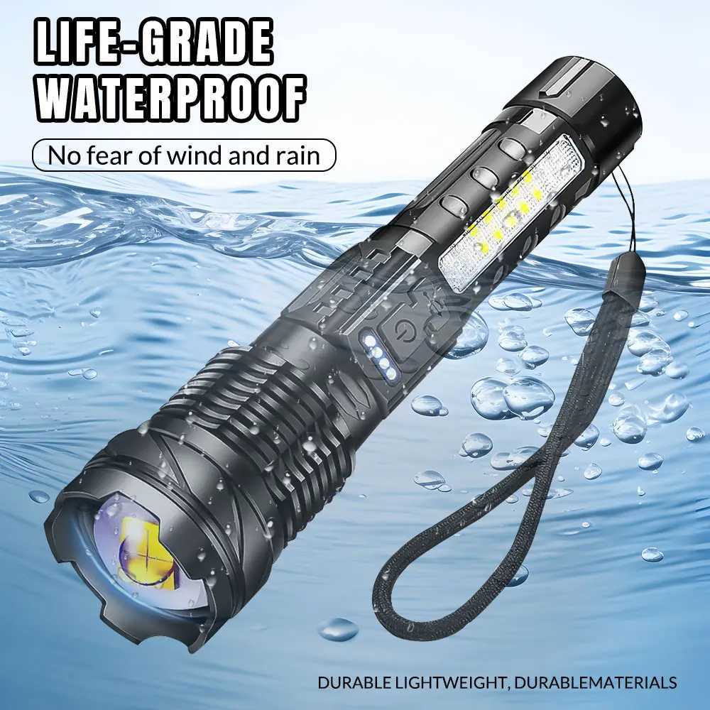 Zoomable Super Bright Flashlight 30W 7Mode COB LED Tactical Flashlight Portable Rechargeable Outdoor Lamp Built in BatteryW251106