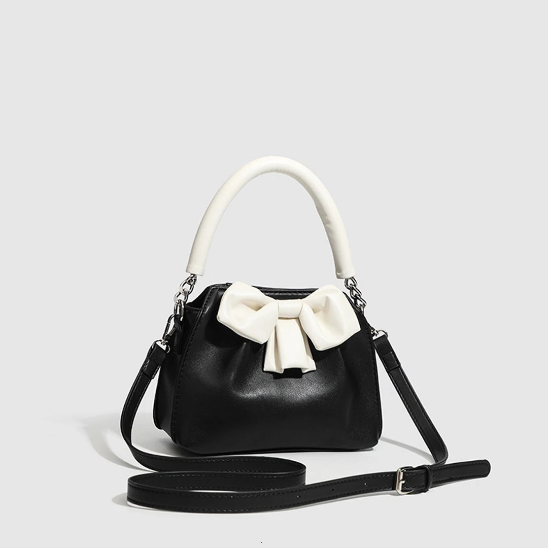 2025 New Black and White Striped Bow Handbag Fashion Elegant Commuter Tote Bag Womens Multi-functional Shoulder Cross-body Bag R251107