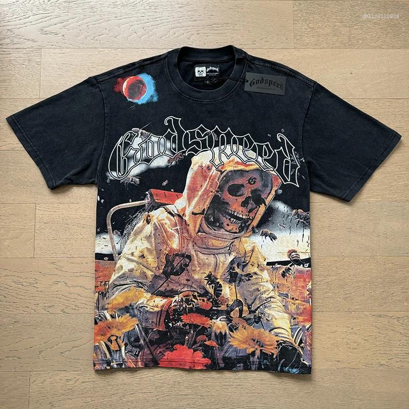 Men's T Shirts 2025 Summer Vintage T-shirt Men Women Hip Hop Loose Black Top Godspeed Short Sleeve Tees