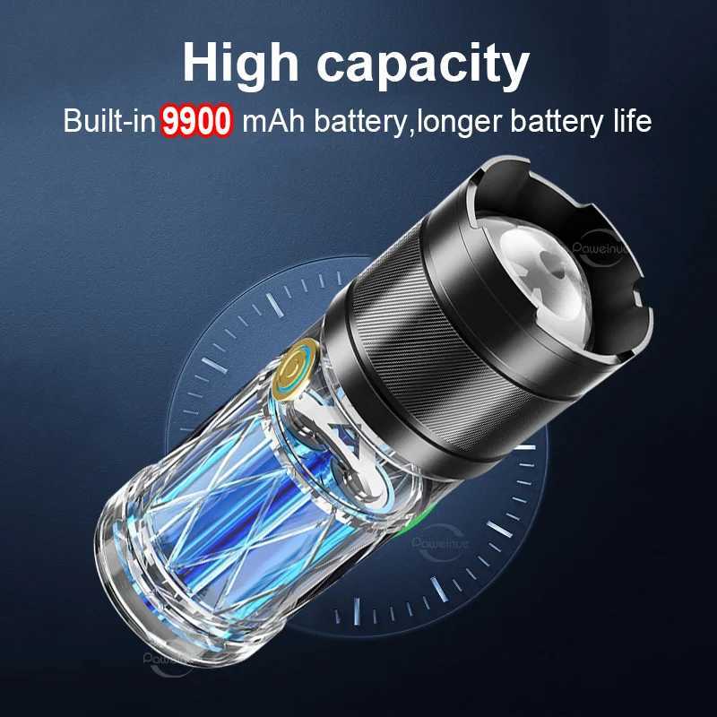 99000000LM Power Flashlights 8500M LED Flashlight USB C Rechargeable 1000W Flash Light Zoom Tactical Lantern 9900mah BatteryW251106