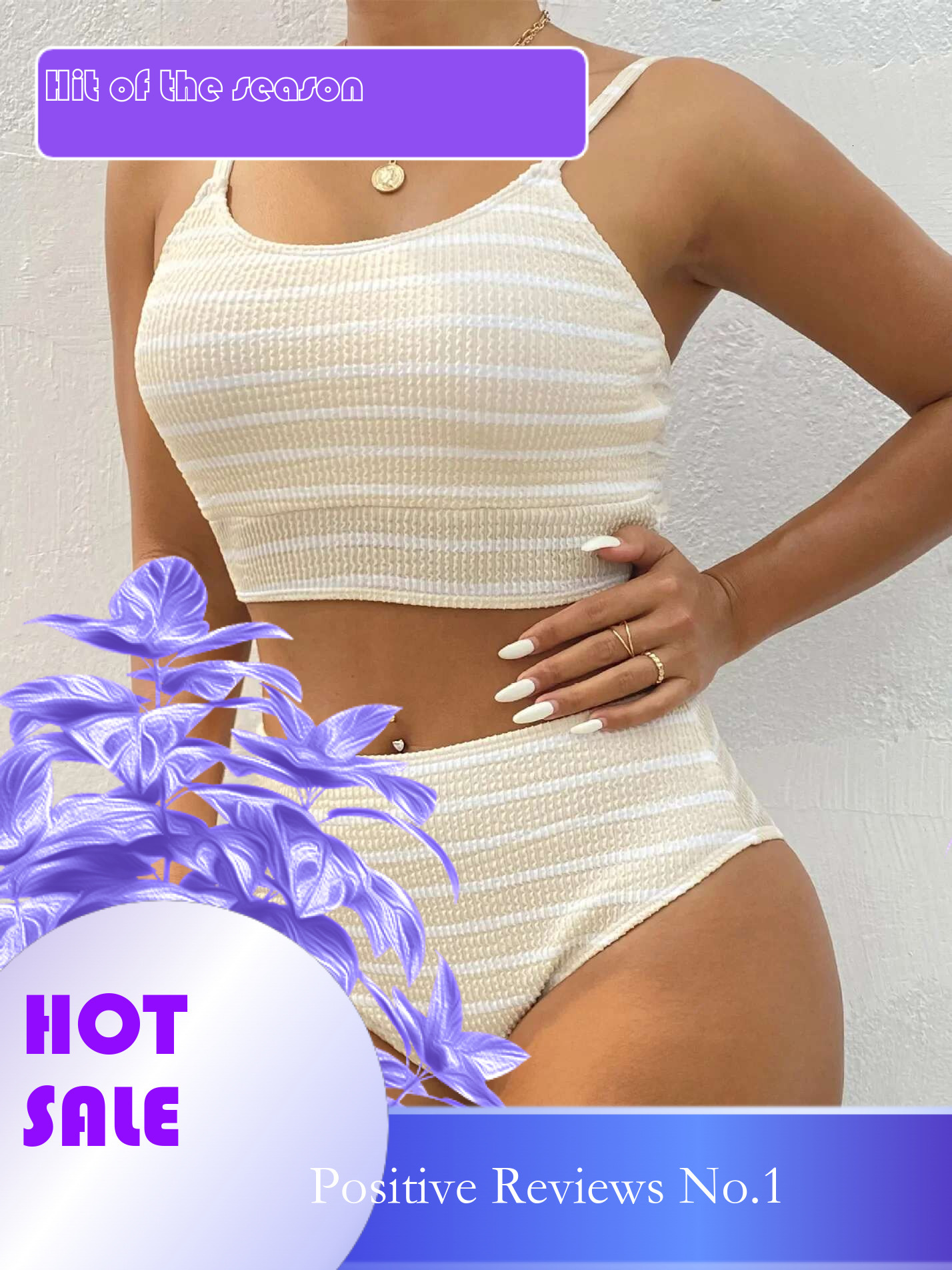 Dongdumaoyi Sexy Beige Stripe Bikinis Sets Women Halter Push Up High Waist Swimsuit Bathing Suit Holiday Two Piece Swimwear Biquini