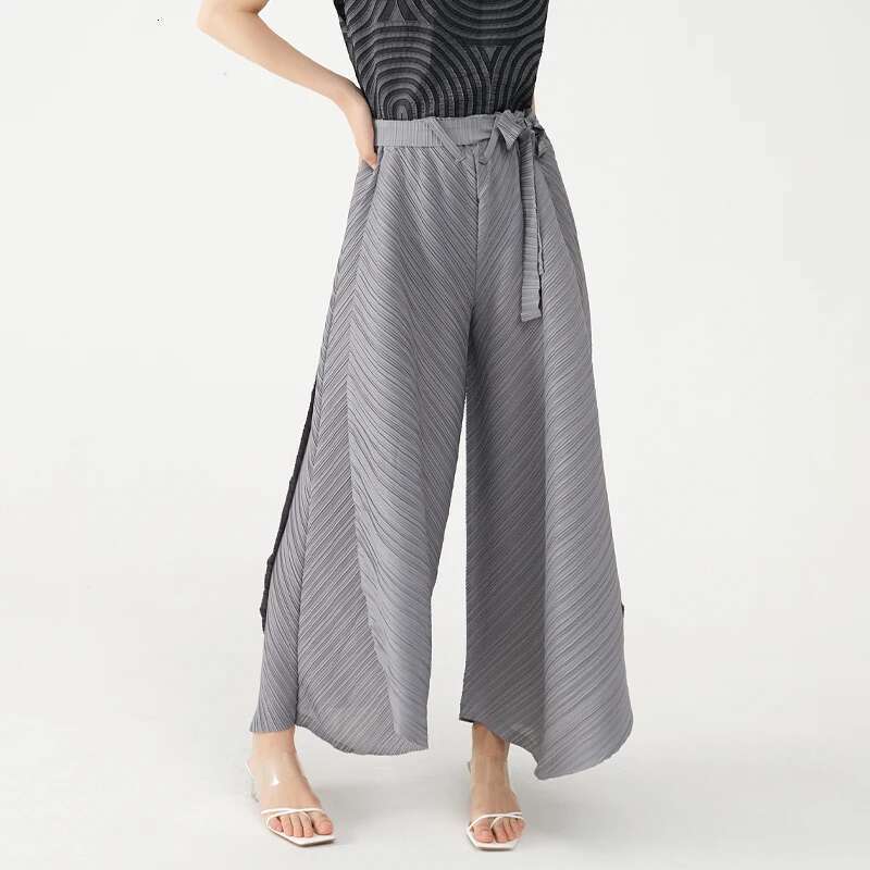 Women's Wear Miyake Pleated Wide Leg Loose Pants Ing Casual Big Trousers Women Summer Dubai Designer Fashion Belt Aesthetic Clothes