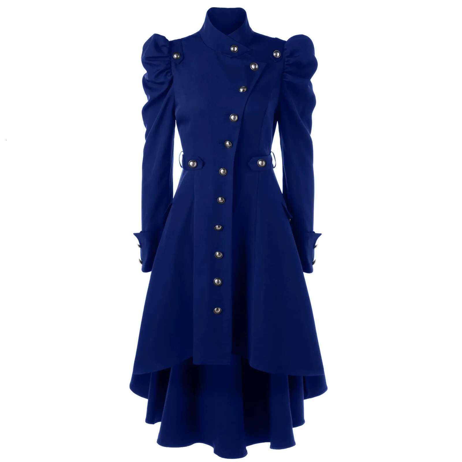 Women Medieval Victorian Vintage Button Up Dress Puff Sleeves Steampunk Gothic Cosplay Halloween Costume Long Jakcet Coats