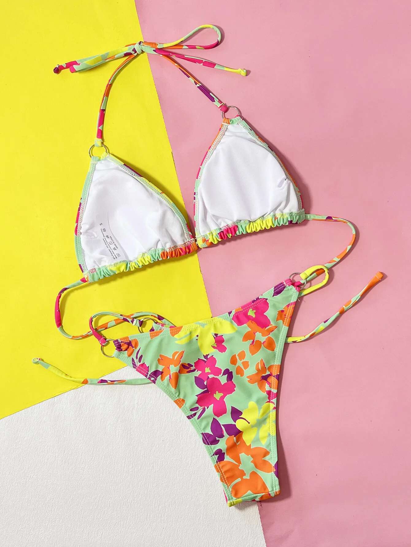 Dongdumaoyi Sexy Colorful Tie Dye Bikini Set Women Halter Push Up Bra Triangle Swimsuit Brazilian Beach Bathing Suit Vacation Swimwear