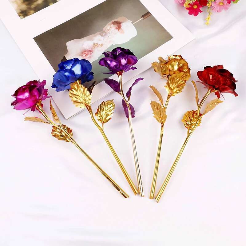 Foil Plated Gold Wedding Decoration Wer Valentine's Day Gift Lover's Rose Artificial Gold/Purple/Red/Blue/Rose