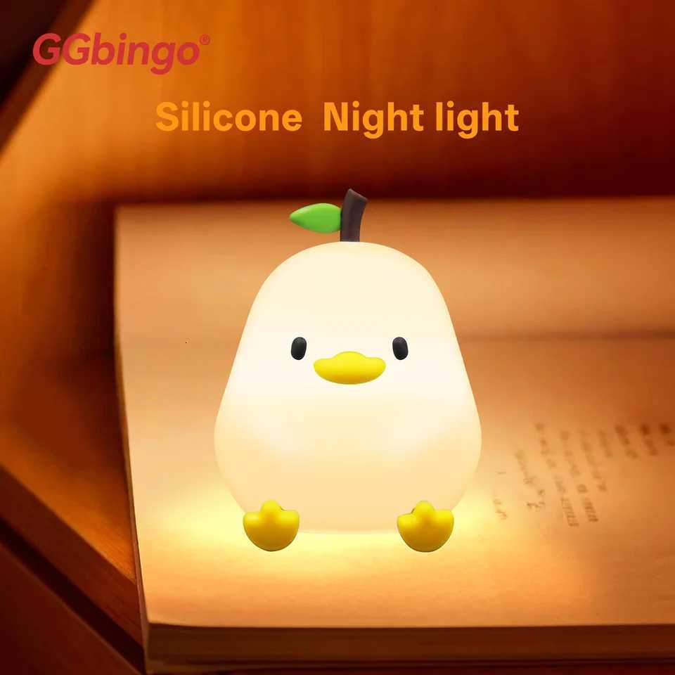 Touch Sensor RGB LED Night Light Cute Pear Duck Hamster Silicone Lamp for Kids USB Rechargeable Bedroom Bedside Lighting W251107