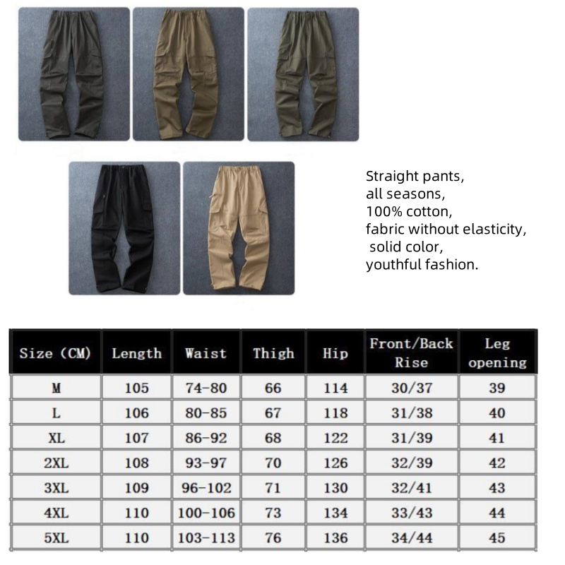 Men's Work Cargo Pants Cotton Zipper Pocket Big Size Sports Casual Trousers Training Outdoor Hiking Pants Bottoms XXXXXL Plus Size